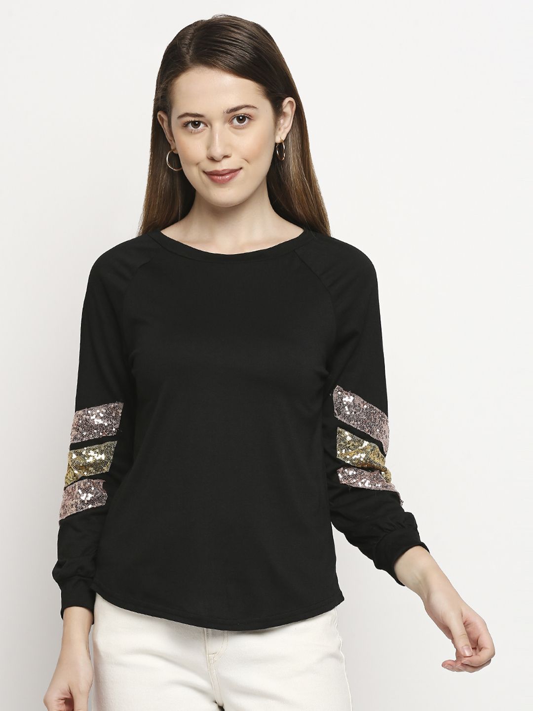 LYKKEIN Black Sequinned Sweatshirt Price in India