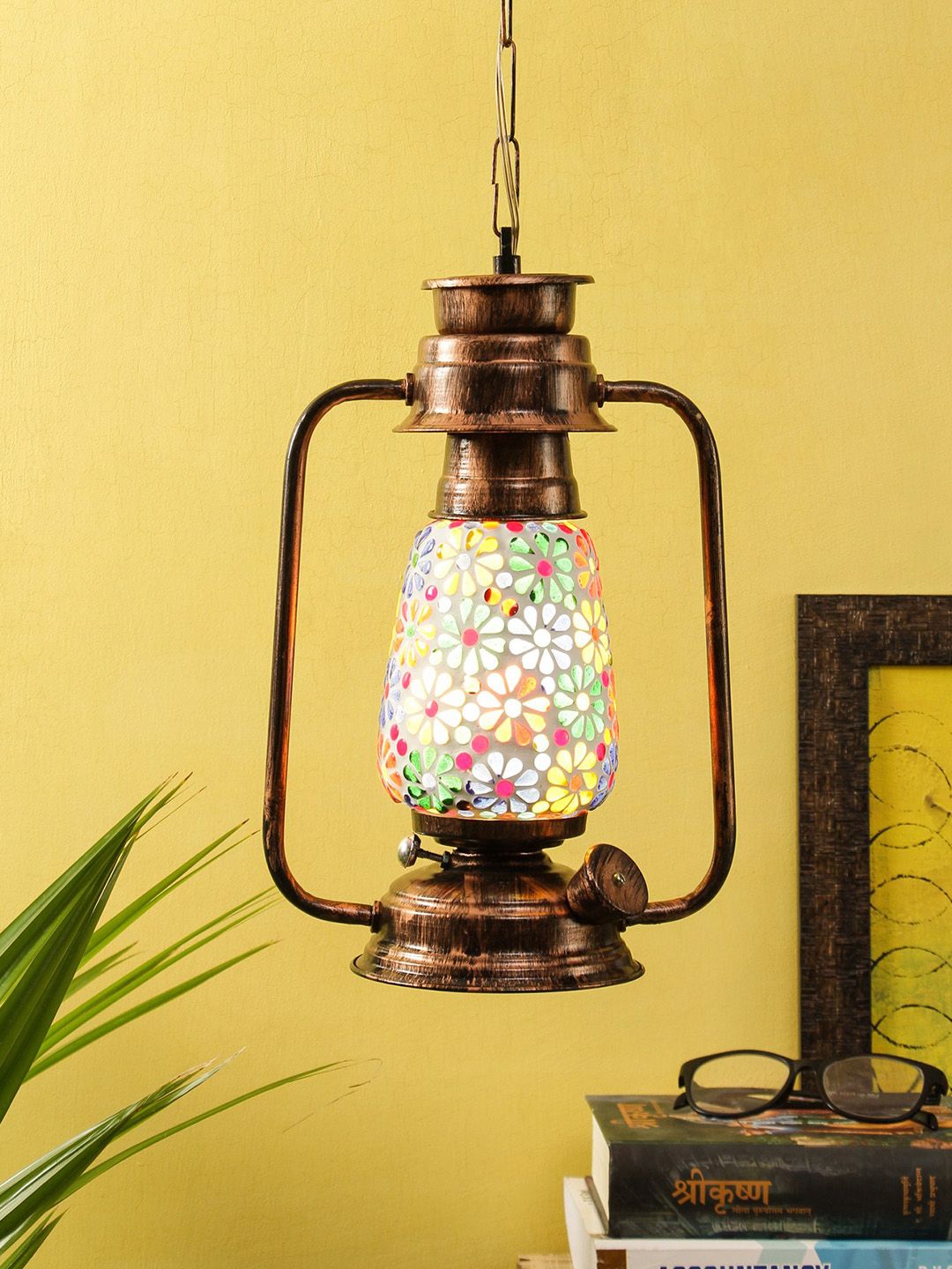 Devansh Multicoloured Copper Glass Ceiling Lamp Price in India