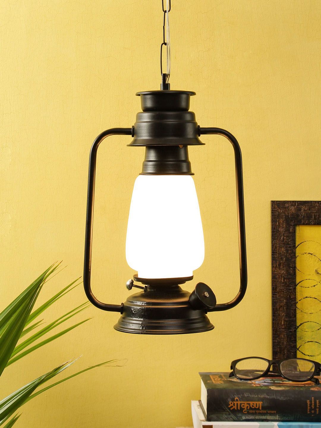 Devansh Black Milky Glass Lantern Hanging Lamps Price in India