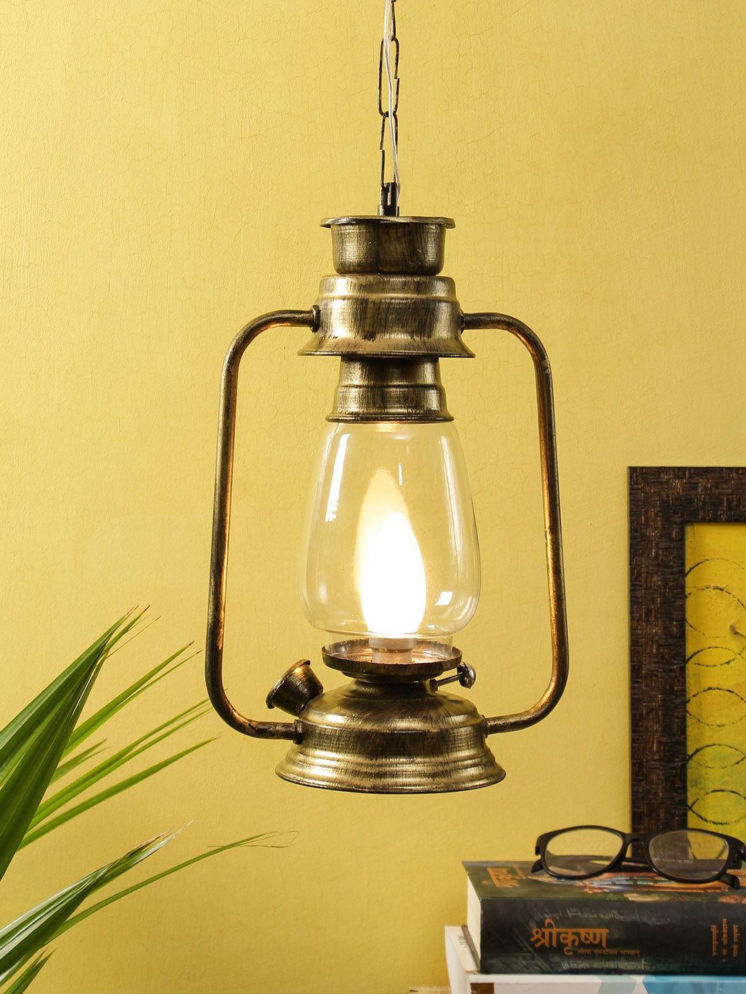 Devansh Golden Lantern Hanging Lamp with Clear Glass Price in India