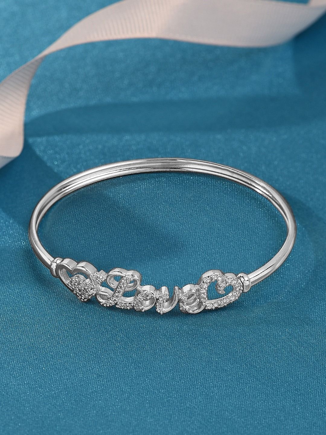 AMI Women Silver-Plated & White Brass Cubic Zirconia Bangle-Style Bracelet Price in India