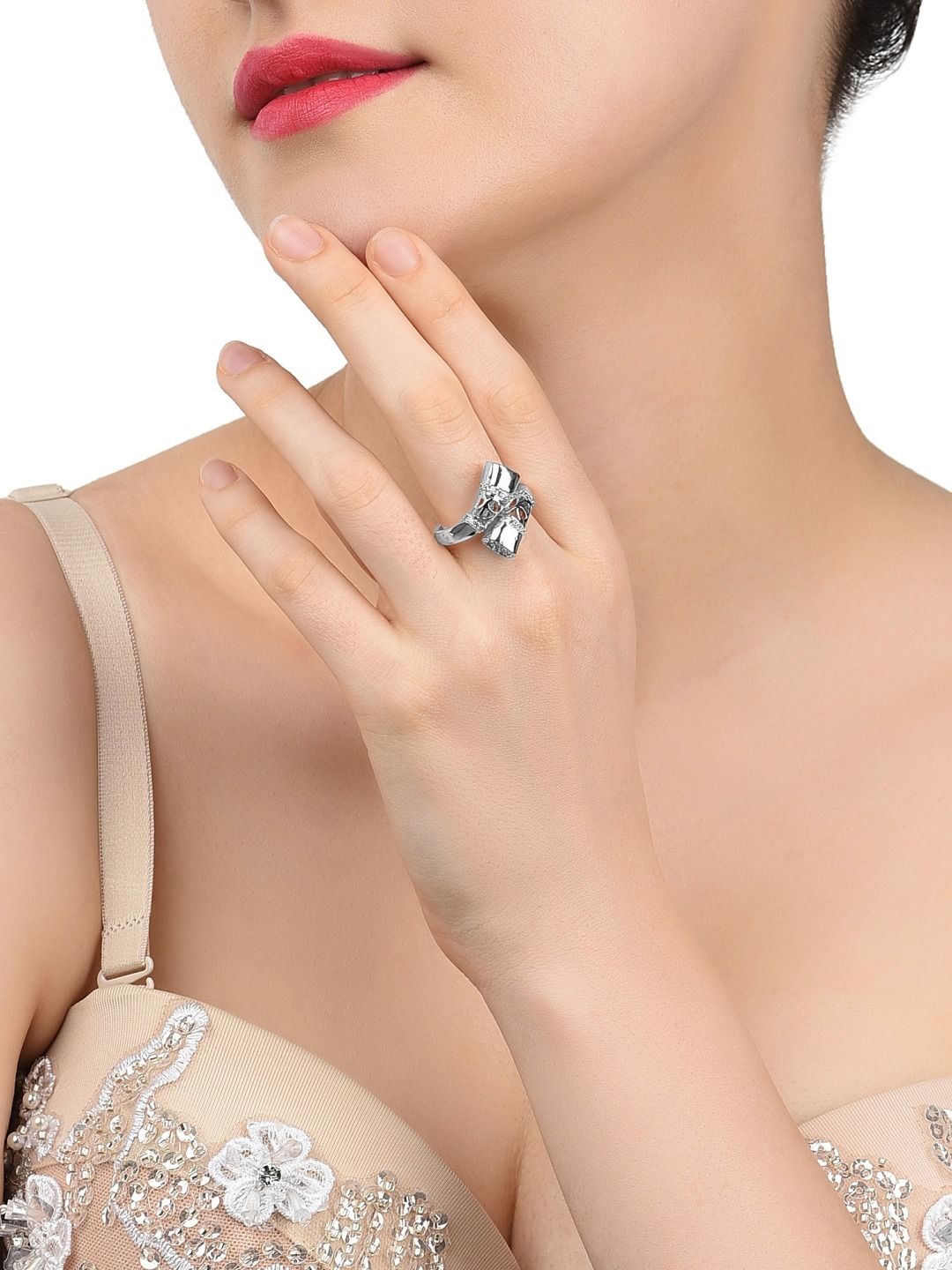 AMI Silver-Plated Contemporary Cubic Zirconia Brass Finger Ring Price in India