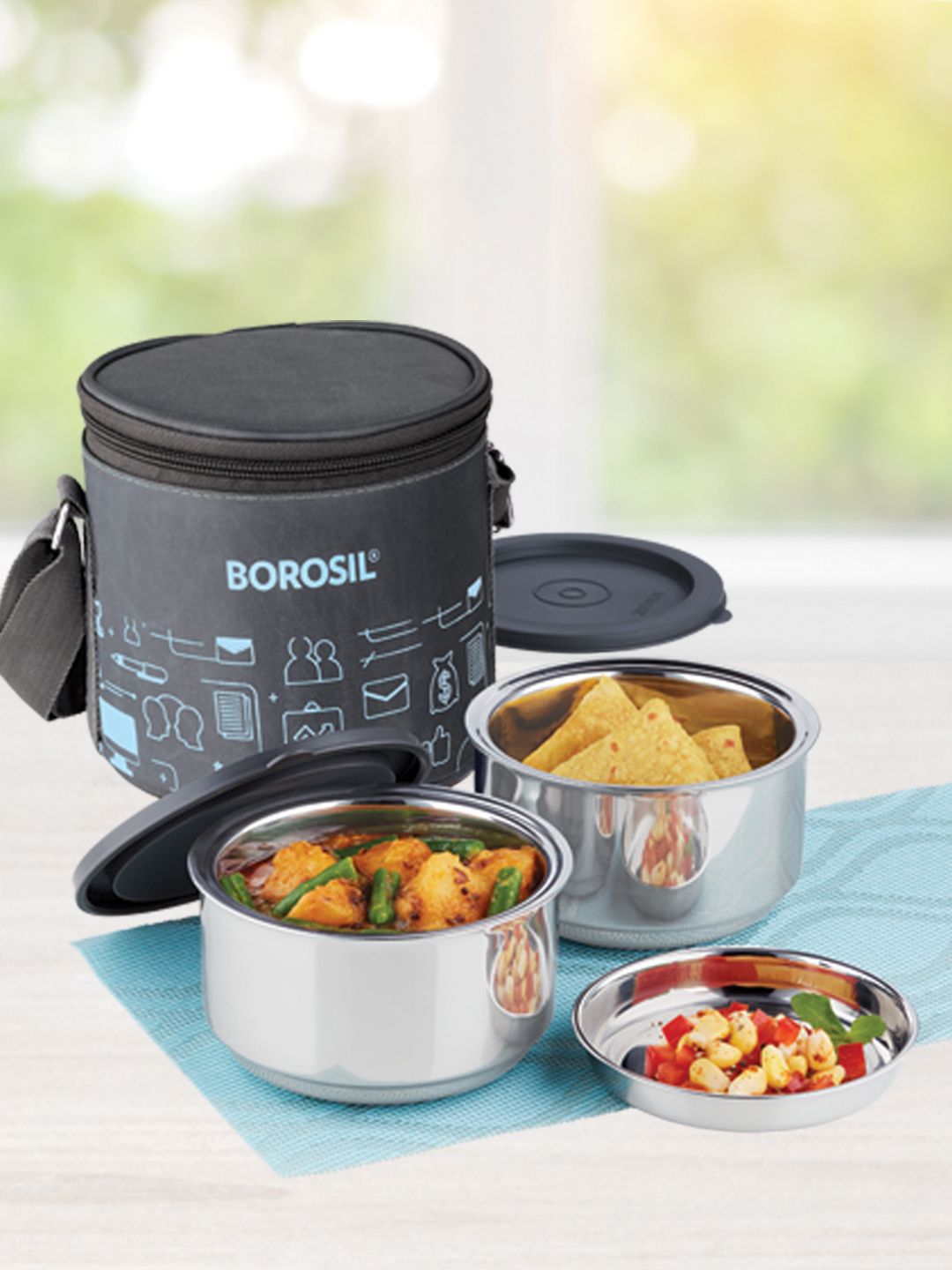 BOROSIL Grey Pack Of 2 Carry Fresh Stainless Steel Insulated Lunch Box 280ml each Price in India