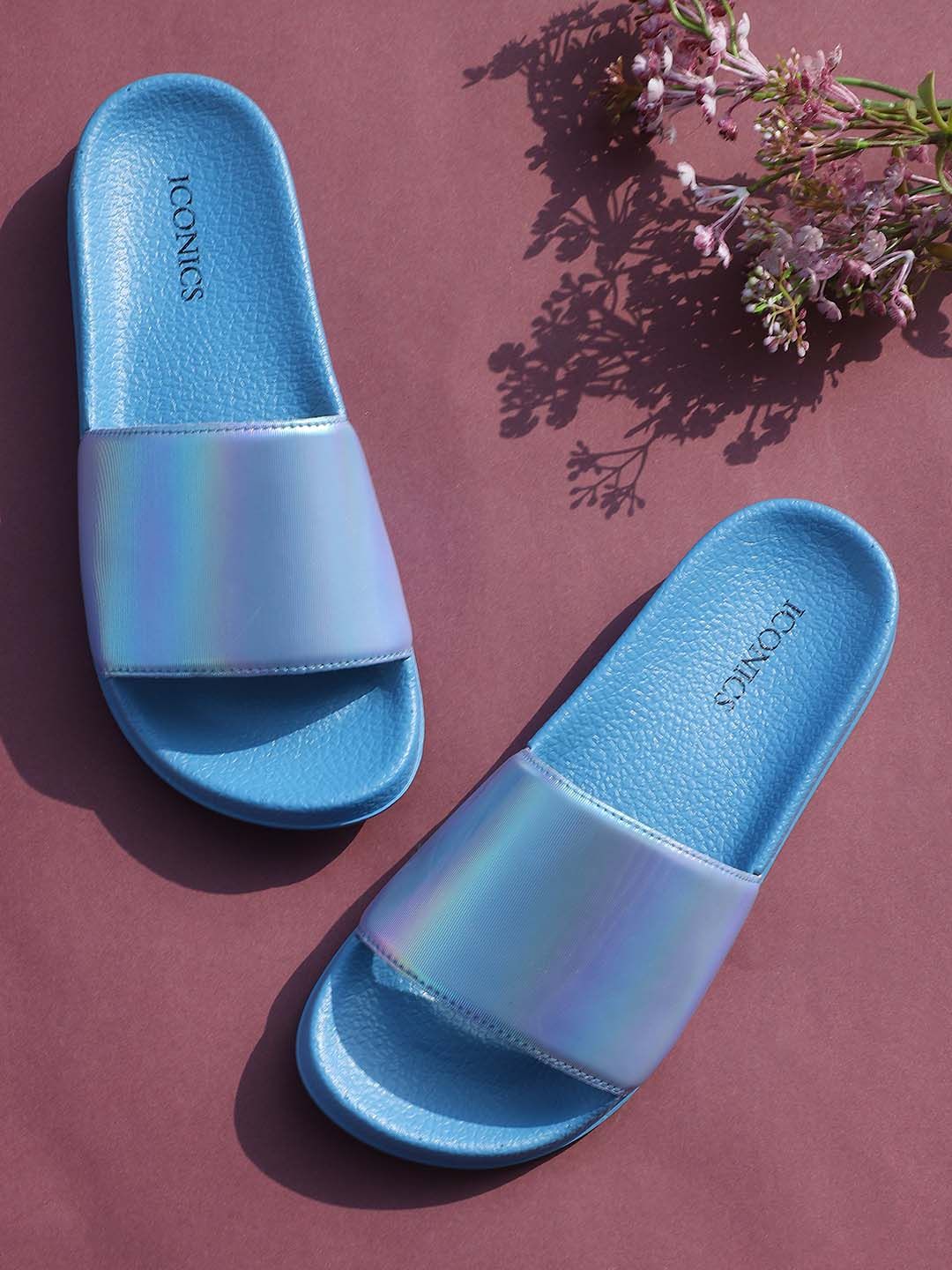 ICONICS Women Blue Sliders Price in India