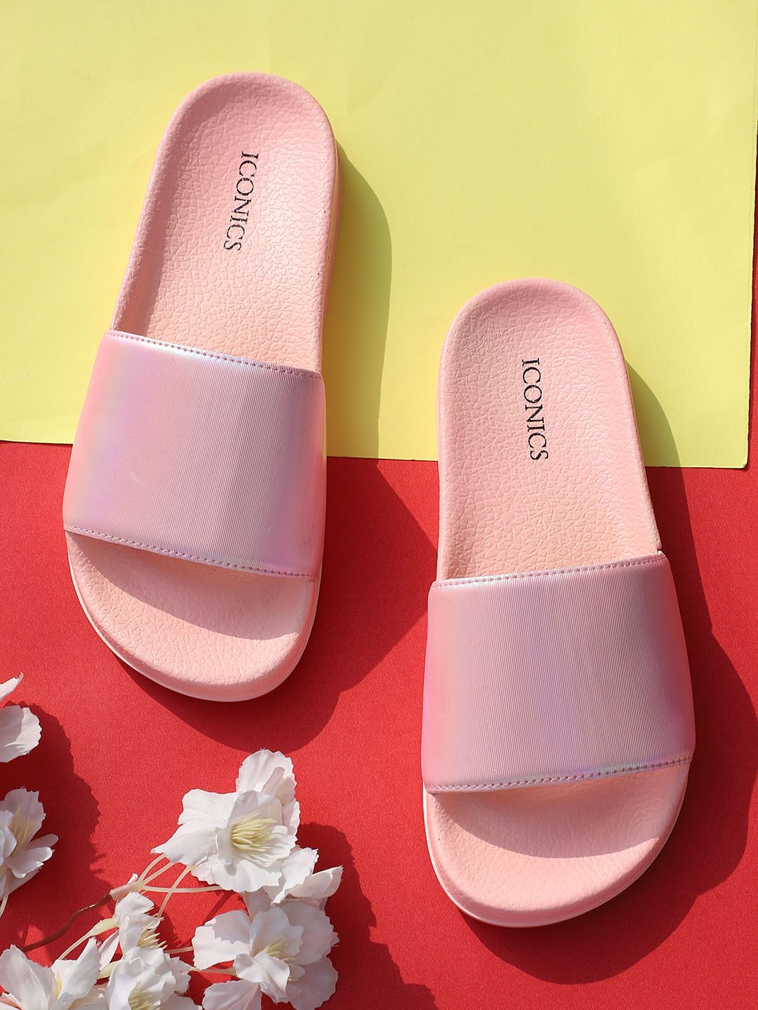 ICONICS Women Pink Sliders Price in India