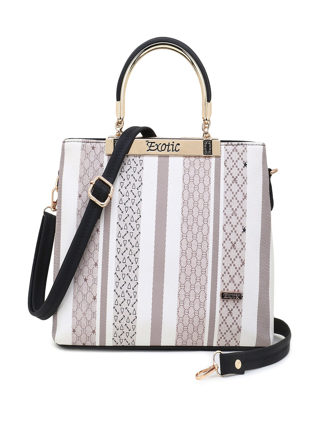 Exotic White Ethnic Motifs Checked PU Structured Handheld Bag Price in India