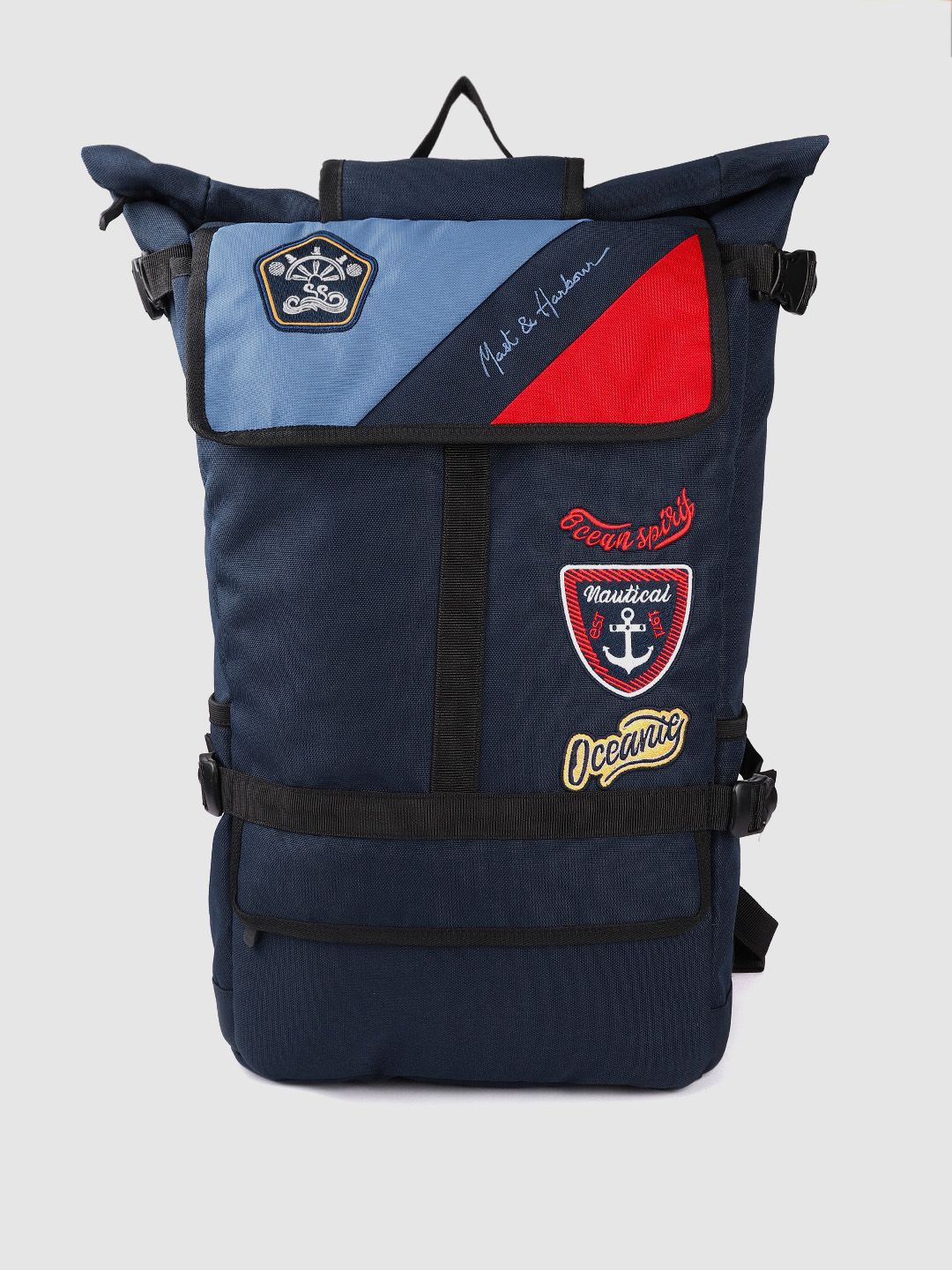 Mast & Harbour Unisex Teal Blue & Red Solid Applique Detail Backpack 21.4 L Price in India