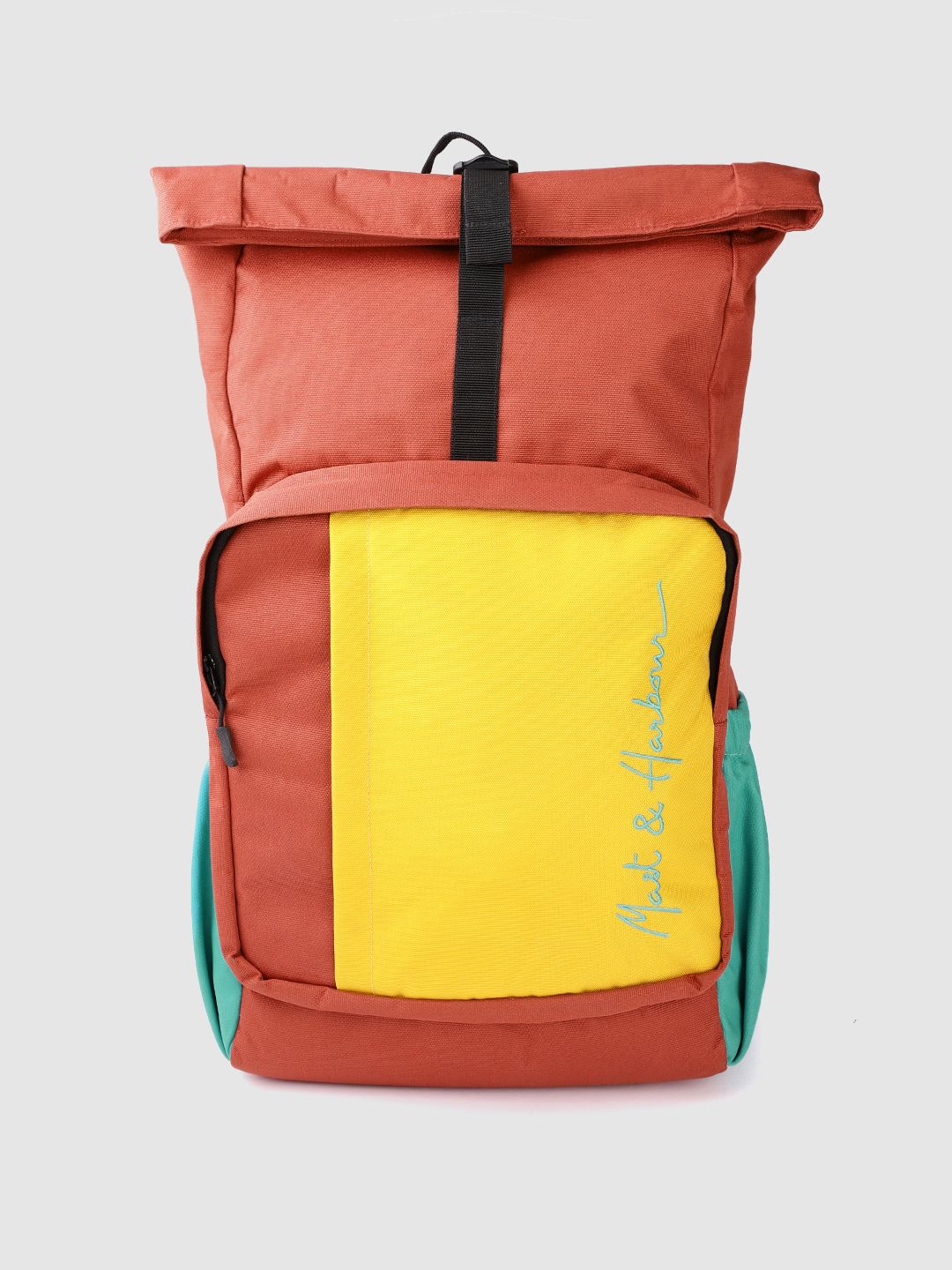 Mast & Harbour Unisex Rust Orange & Yellow Colourblocked Backpack 21.4 L Price in India