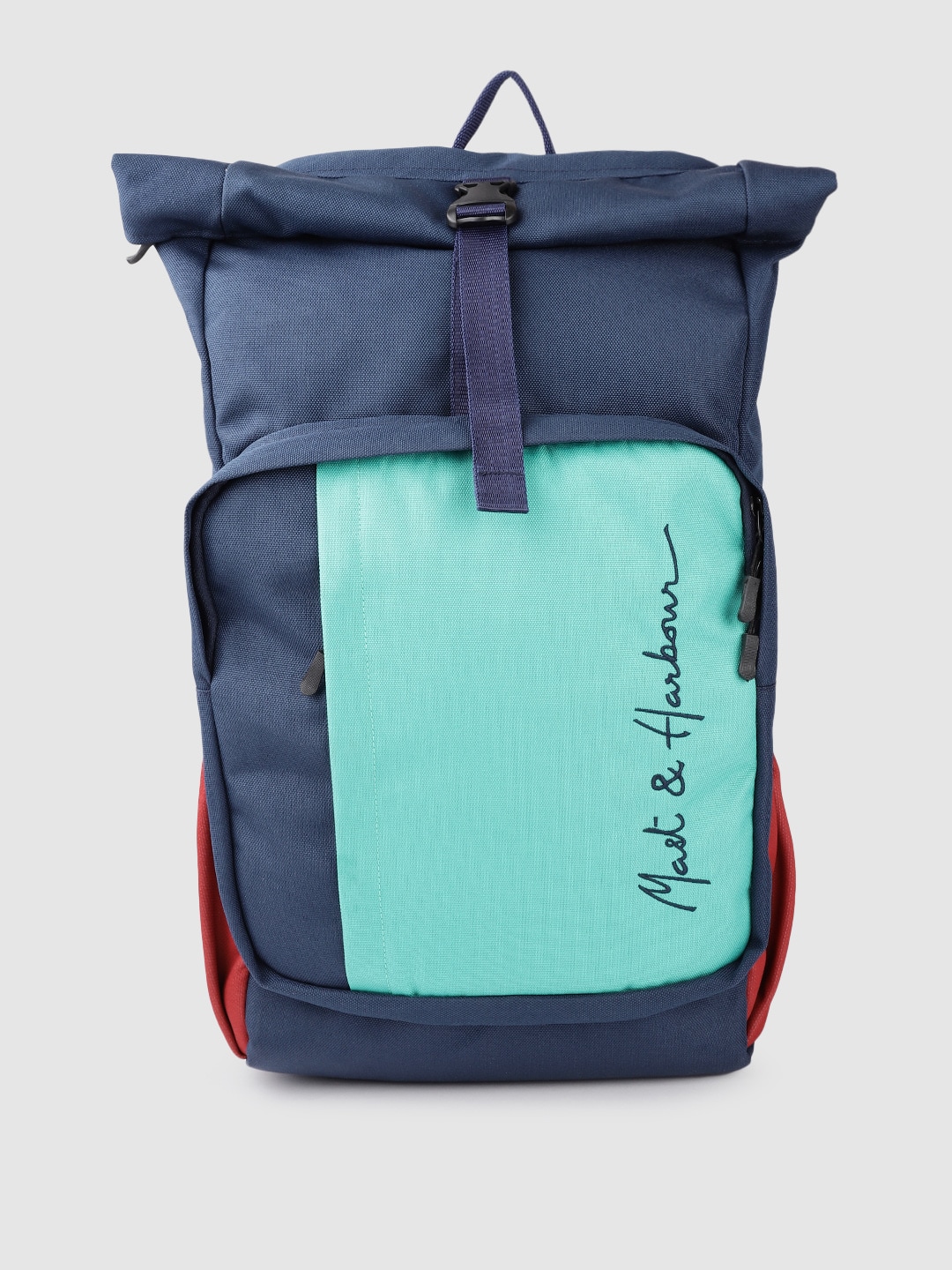 Mast & Harbour Unisex Navy Blue & Sea Green Colourblocked Embroidered Backpack 14.7 L Price in India