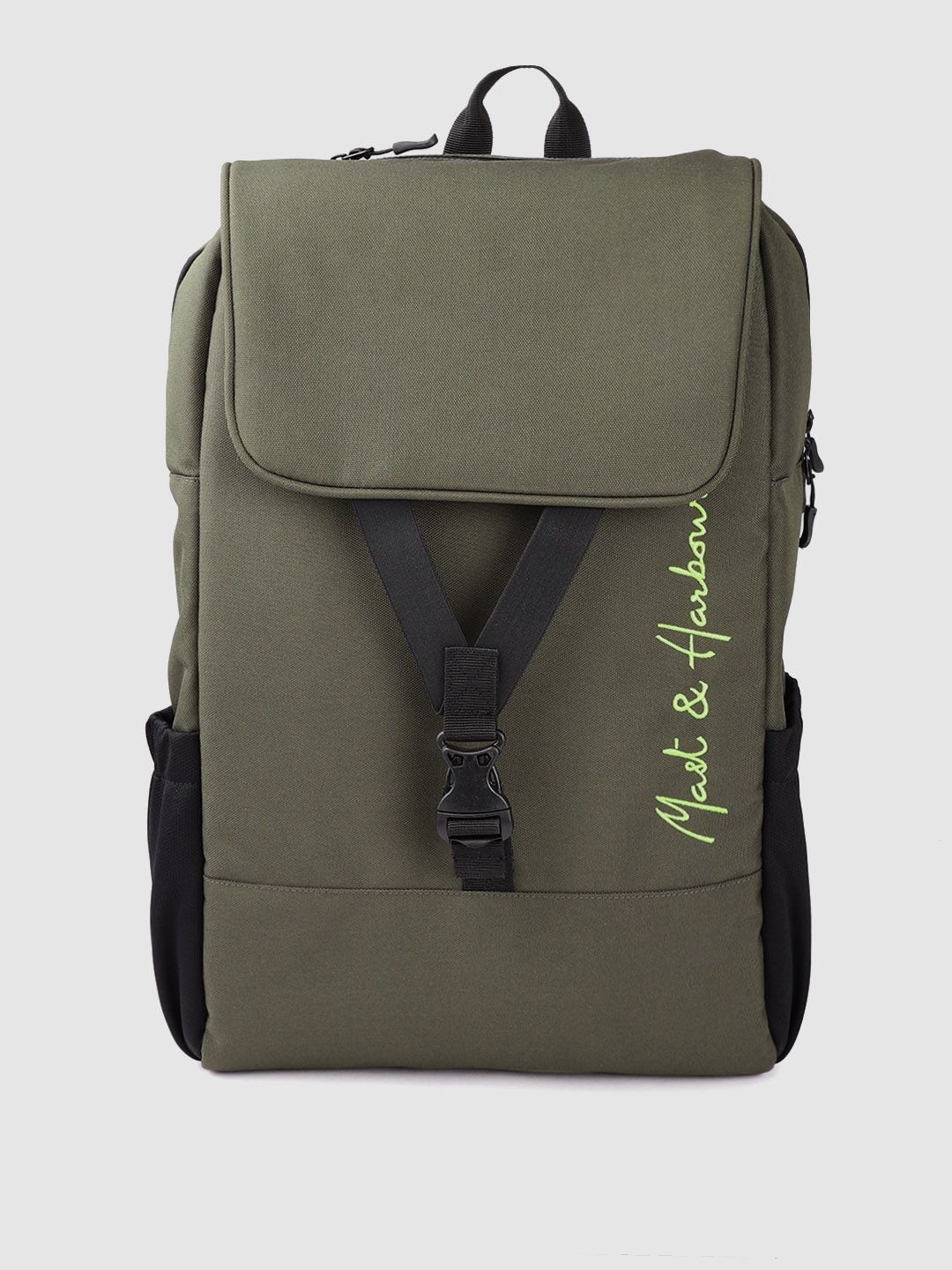 Mast & Harbour Unisex Olive Green Solid Embroidered Detail Backpack 21.1L Price in India