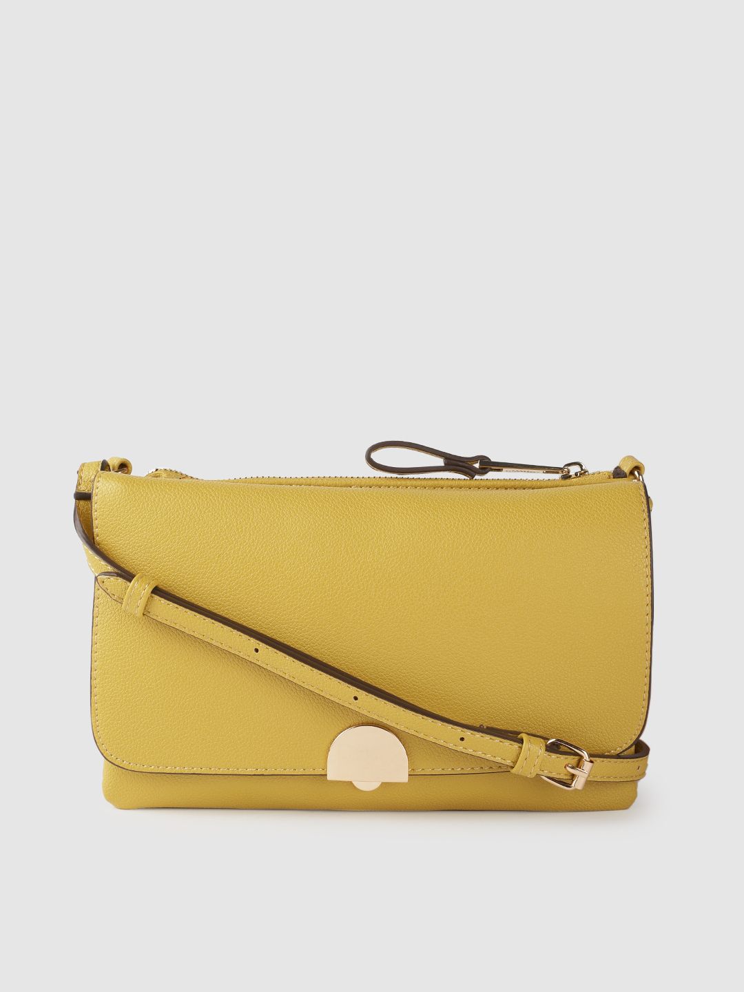 Accessorize Mustard Yellow Solid Structured Sling Bag with Non Detachable Sling Strap Price in India