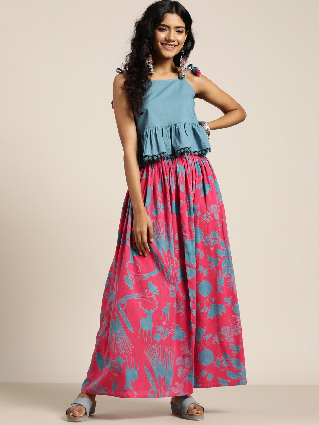 Sangria Blue & Pink Ready to Wear Fusion Lehenga with Top Price in India