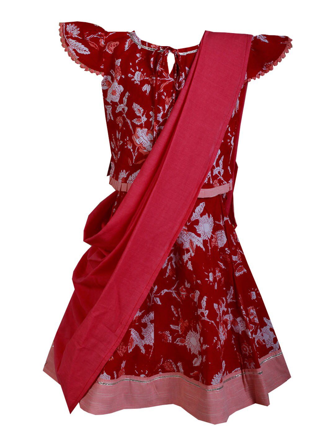 SHIVANGI clothing Girls Red & White Printed Ready to Wear Lehenga & Blouse With Dupatta