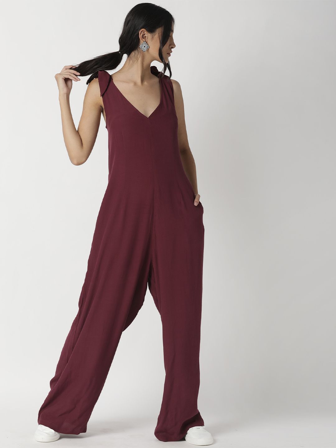 RAREISM Maroon Basic Jumpsuit Price in India