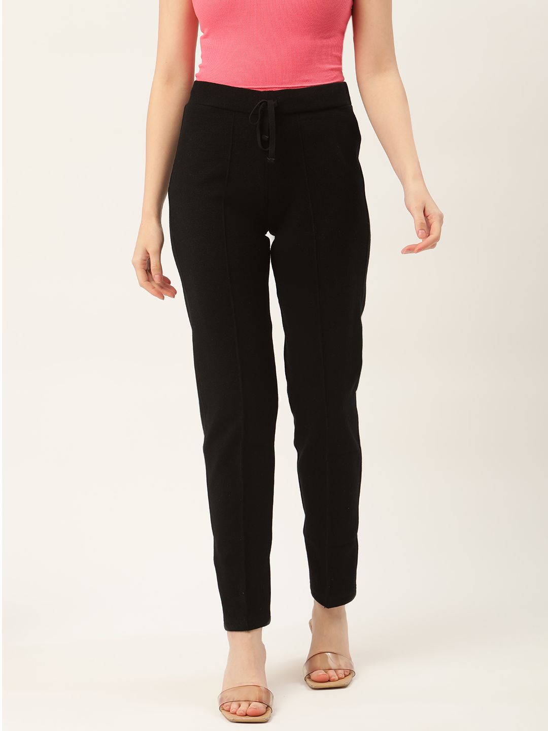 RVK Women Black Solid Regular Fit Knitted Winter Trousers Price in India