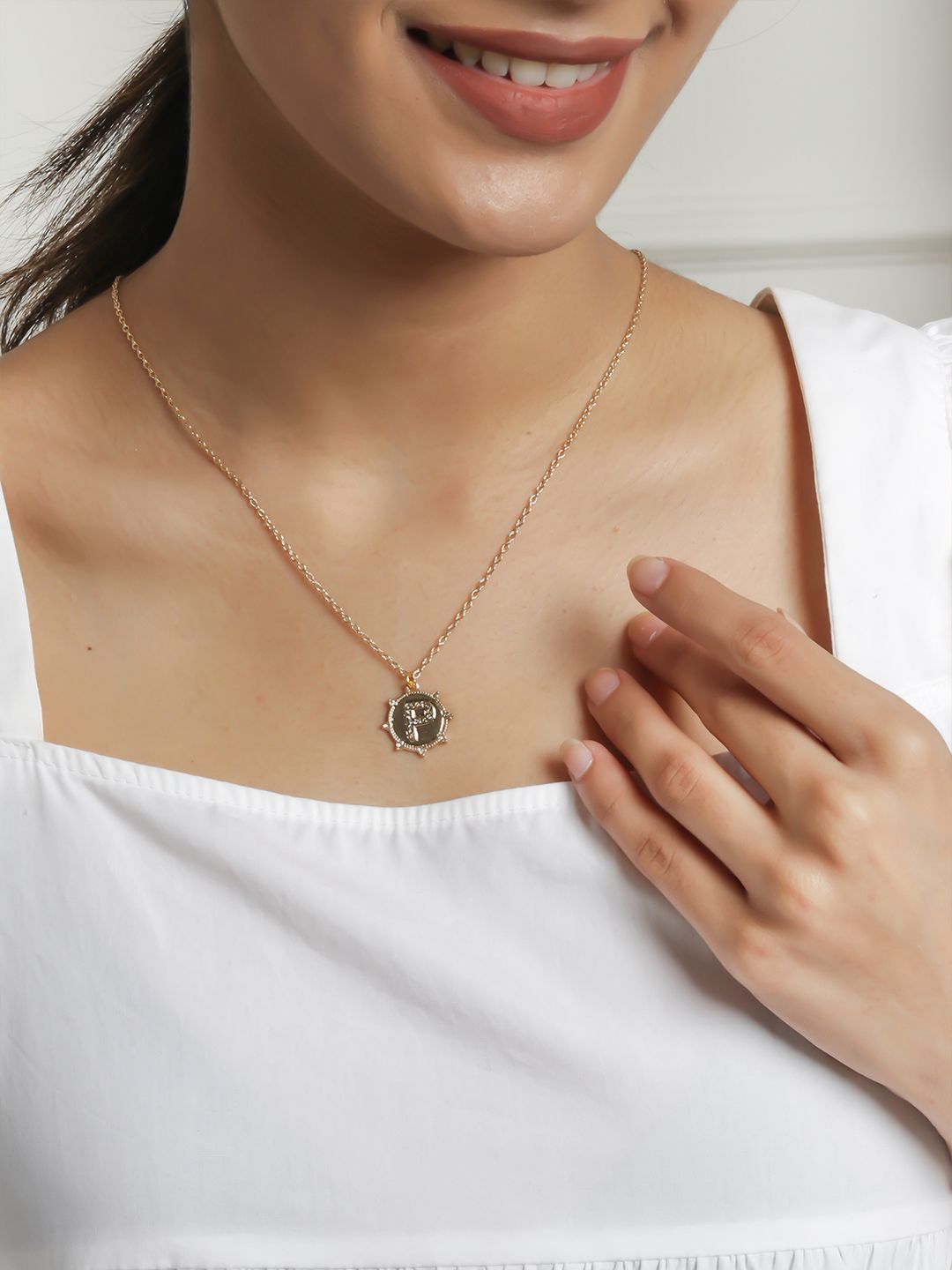 ToniQ Gold-Plated & White Personalized Initial "P" Minimal Necklace Price in India