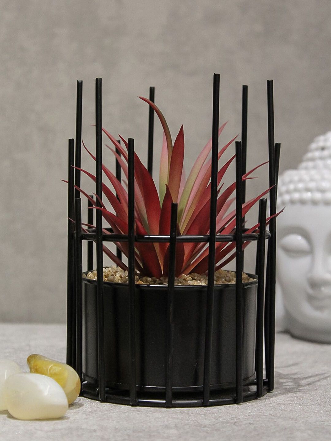 PolliNation Red & Black Artificial Bonsai With Metallic Pot Price in India