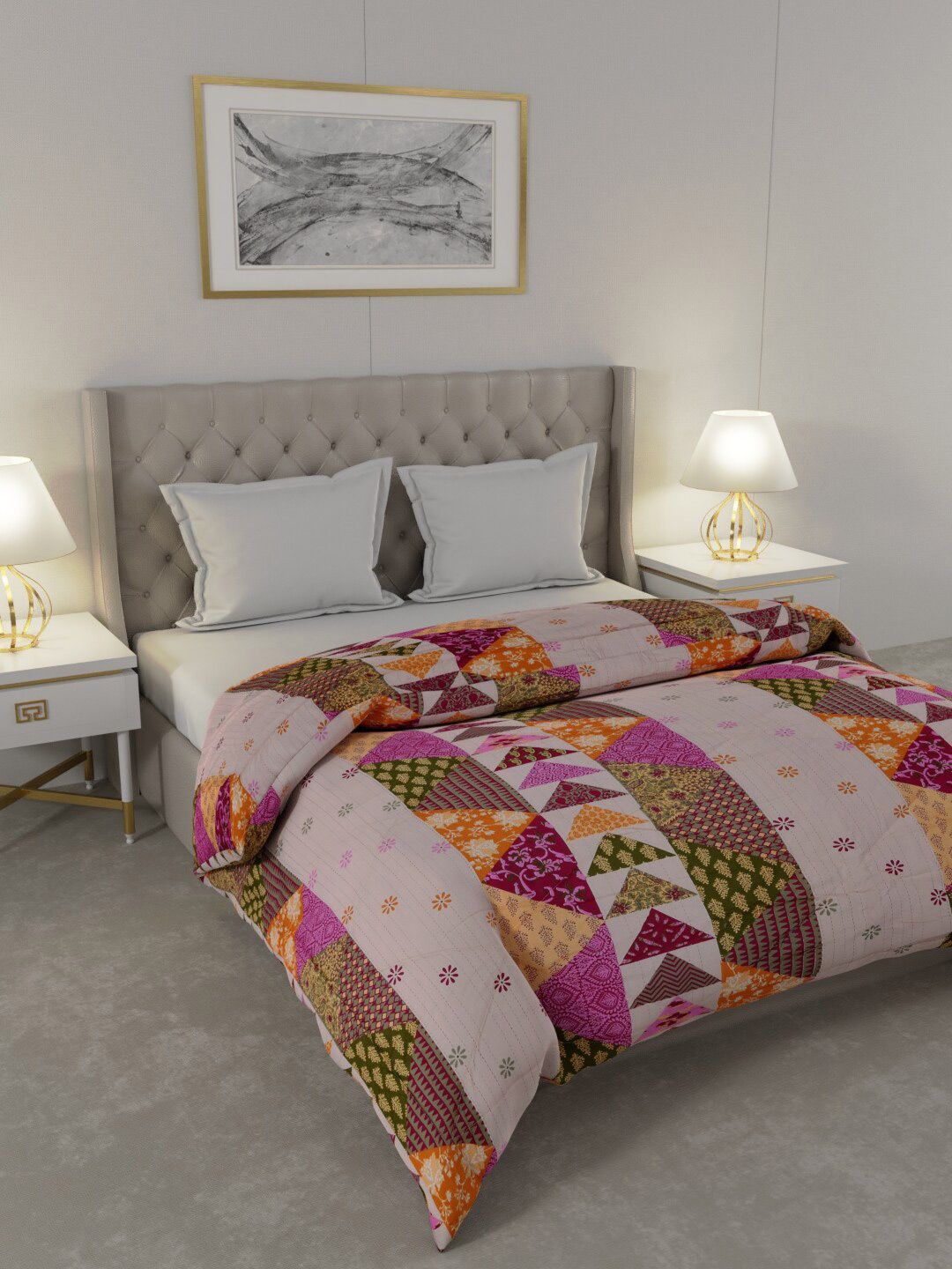 JAIPUR FABRIC Pink & Cream-Coloured Geometric Mild Winter 250 GSM Double Bed Comforter Price in India