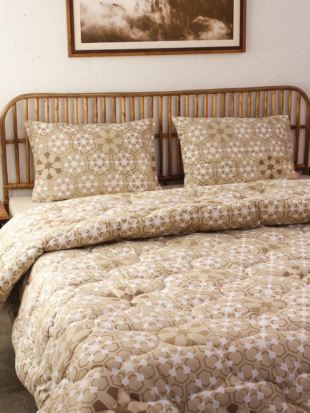 House This Beige & Brown Motifs Heavy Winter 354 GSM Pure Cotton Double Bed Comforter Price in India