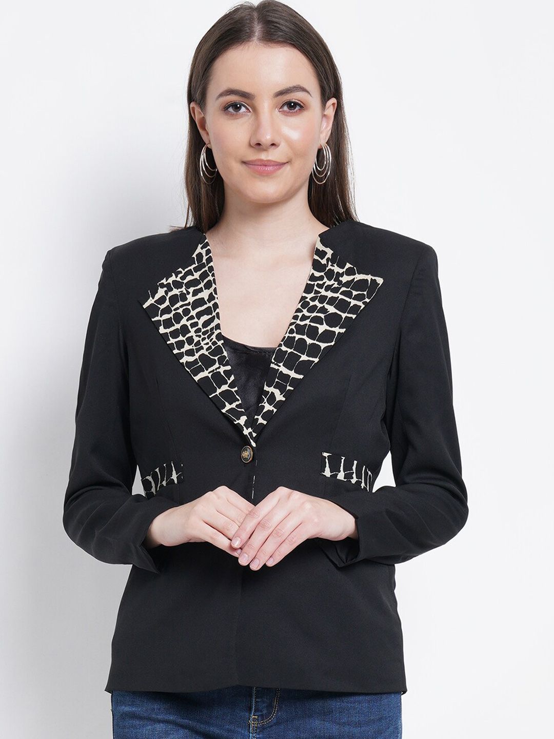 Purple State Woman Black Solid Single-Breasted Slim-Fit Blazer Price in India