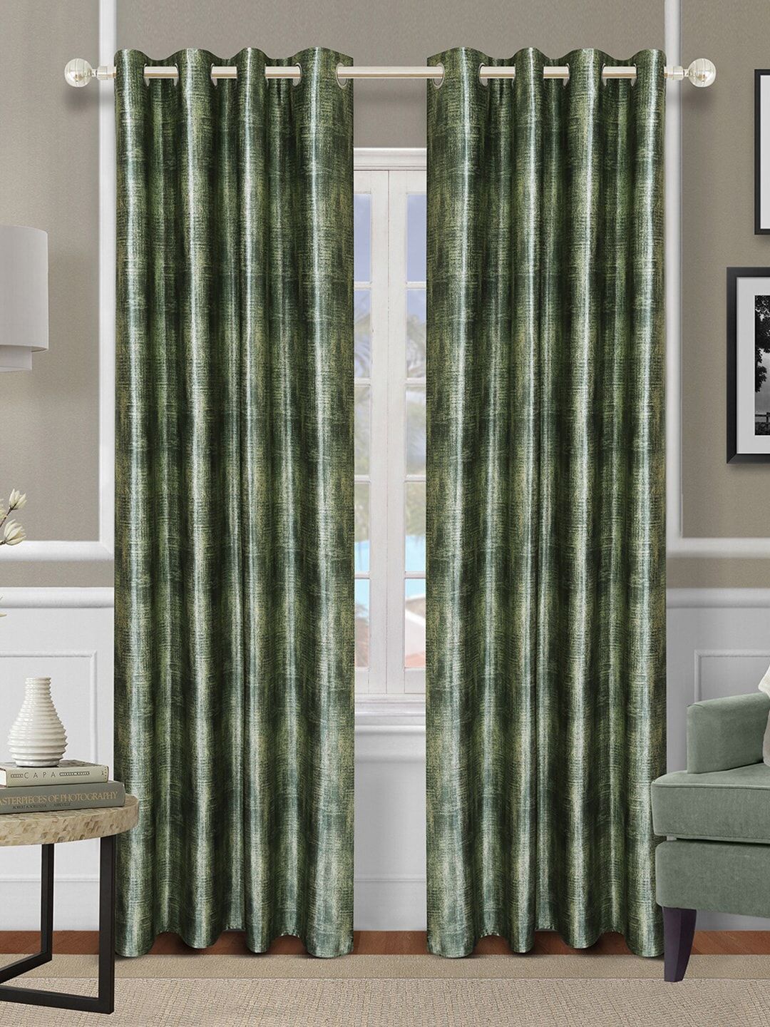 ROMEE Green Set of 2 Room Darkening Door Curtains Price in India