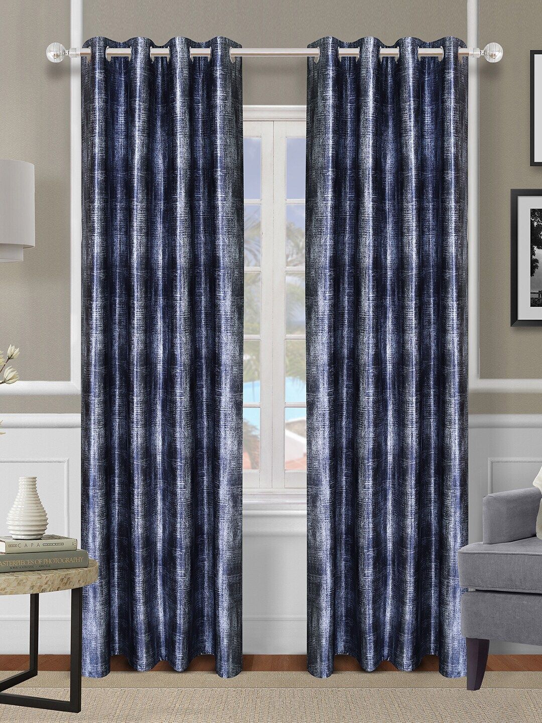 ROMEE Blue Set of 2 Room Darkening Door Curtain Price in India