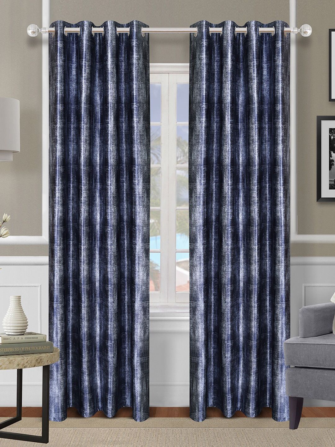 ROMEE Blue Set of 2 Room Darkening Long Door Curtain Price in India