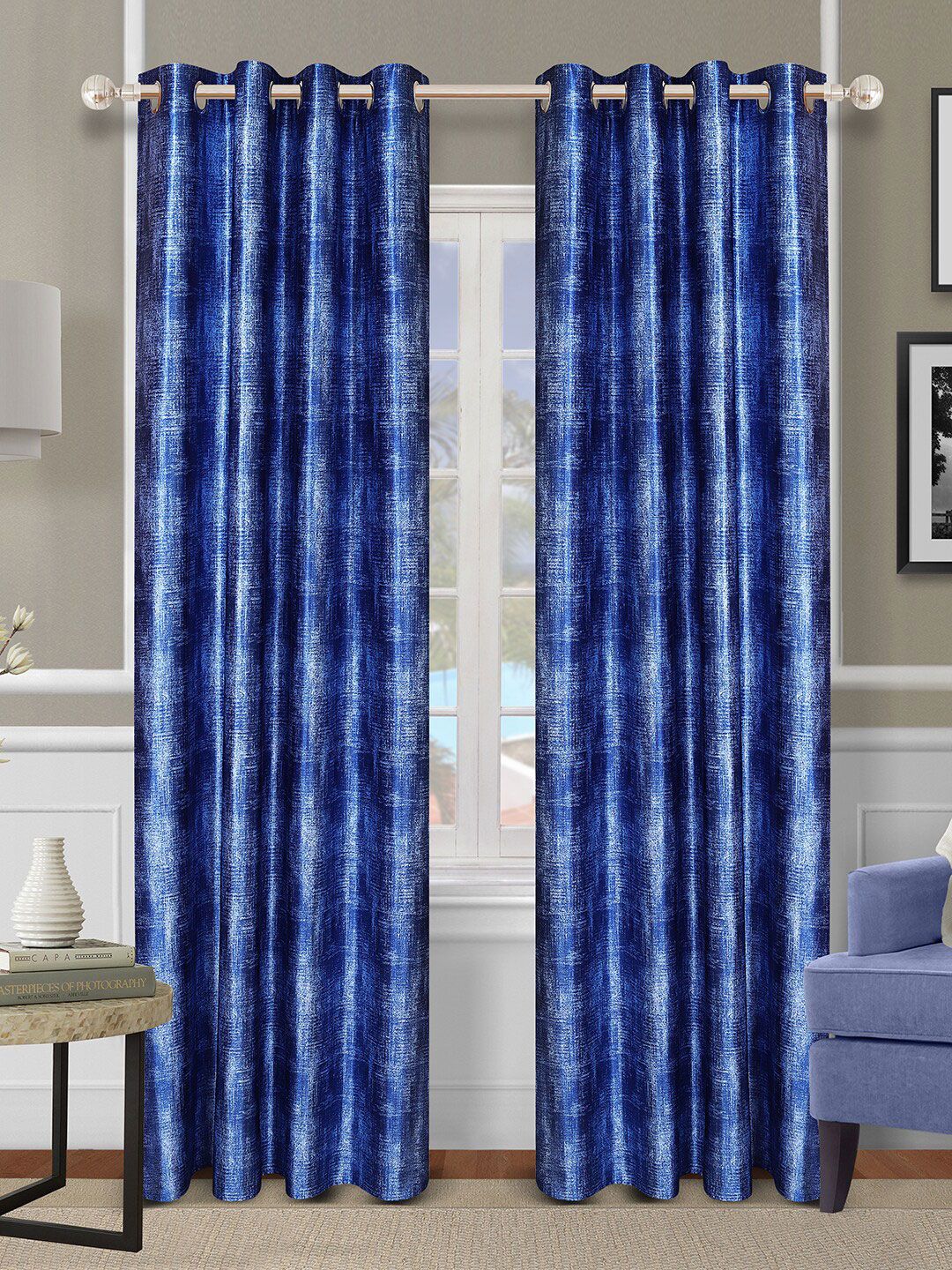 ROMEE Blue Set of 2 Room Darkening Long Door Curtains Price in India