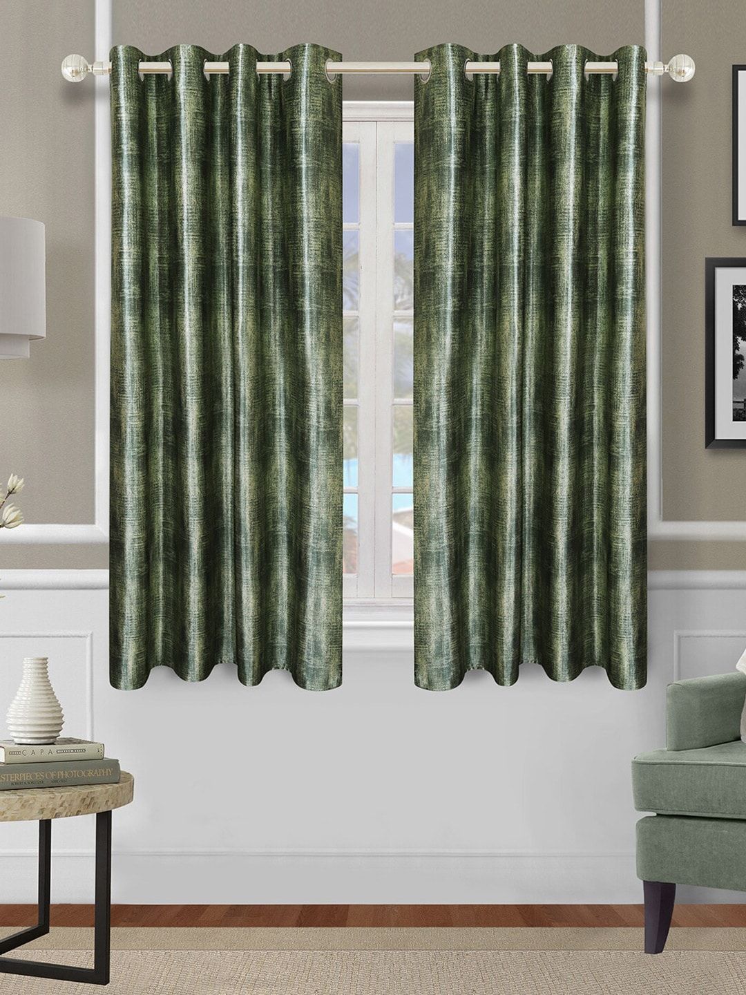 ROMEE Set Of 2 Green Room Darkening Window Curtain Price in India