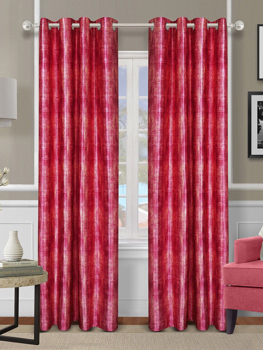 ROMEE Pink Set of 2 Room Darkening Long Door Curtain Price in India