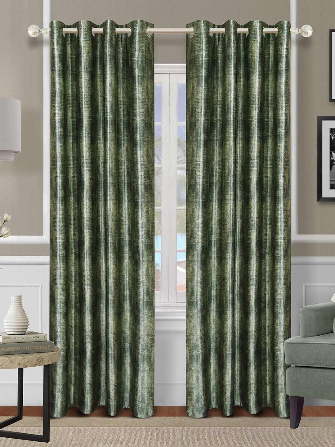 ROMEE Green Set of 2 Room Darkening Long Door Curtain Price in India
