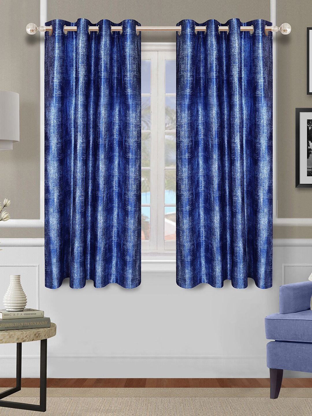 ROMEE Blue Set of 2 Room Darkening Window Curtain Price in India
