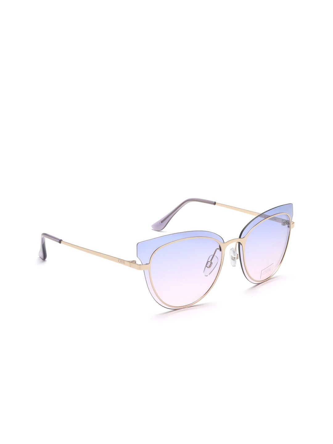 IDEE Women Blue Lens & Gold-Toned Butterfly Sunglasses with Polarised Lens Price in India