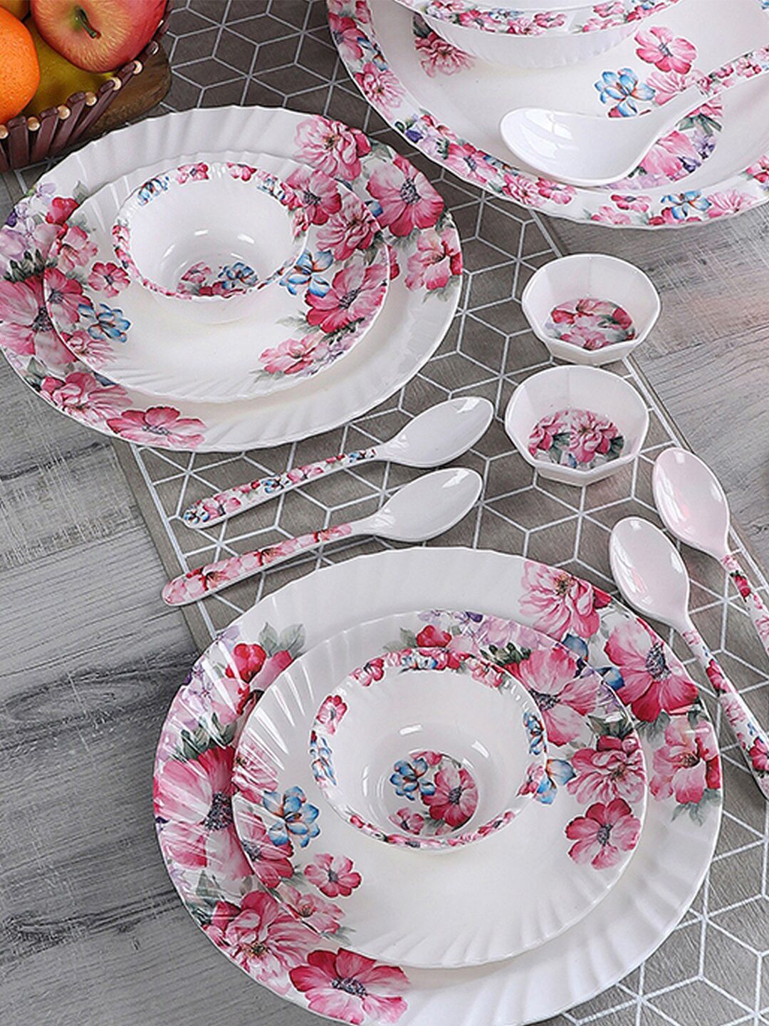 CDI Red & White 46 Pieces Printed Melamine Glossy Dinner Set Price in India