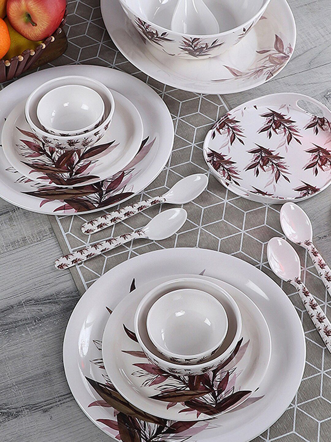 CDI Set Of 40 Brown & Cream-Coloured Pieces Printed Melamine Glossy Dinner Set Price in India