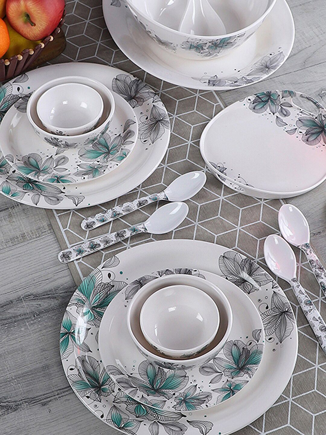 CDI White & Grey Printed Melamine Glossy 40 Pieces Dinner Set Price in India