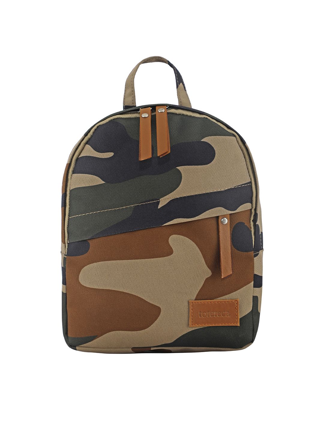 Toteteca Women Olive Green & Brown Camouflage Backpack Price in India