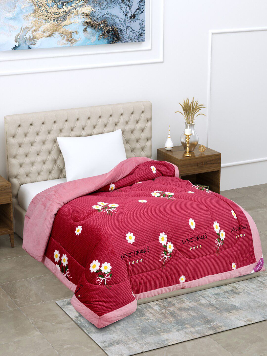 Home Fresh Maroon & White Floral Heavy Winter Single Bed Comforter Price in India