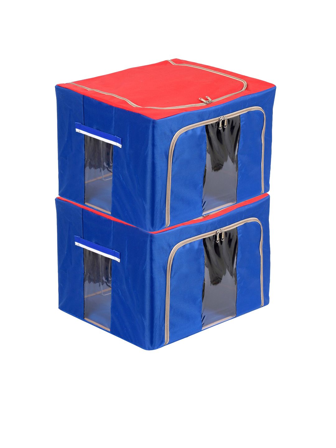 Kuber Industries Set Of 2 Blue & Red Solid Storage Organisers Price in India