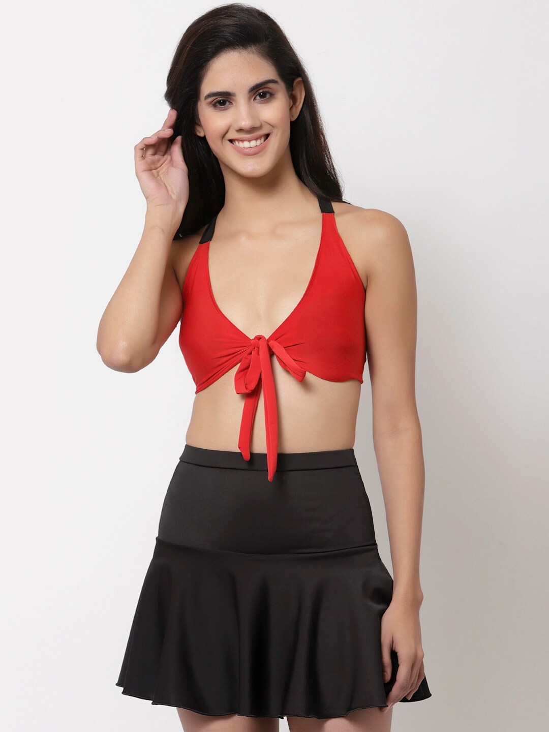 CUKOO Women Red Solid Two Piece Tankini Swimwear Set Price in India