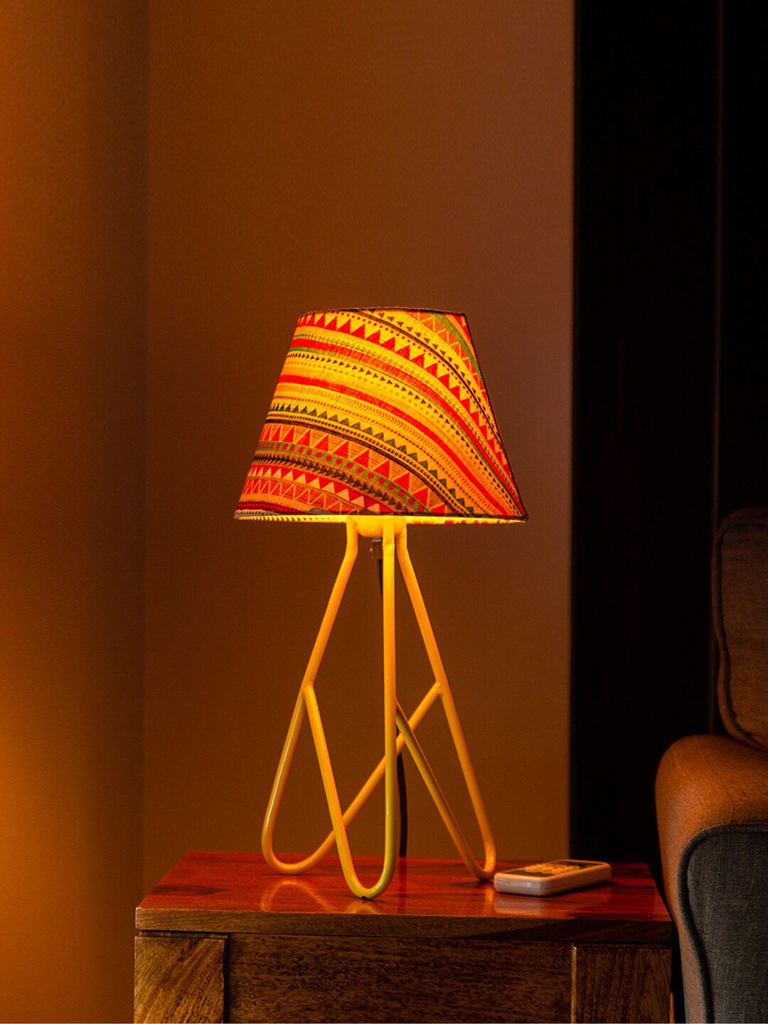ExclusiveLane Yellow Handcrafted Tripod Table Lamp With Shade Price in India