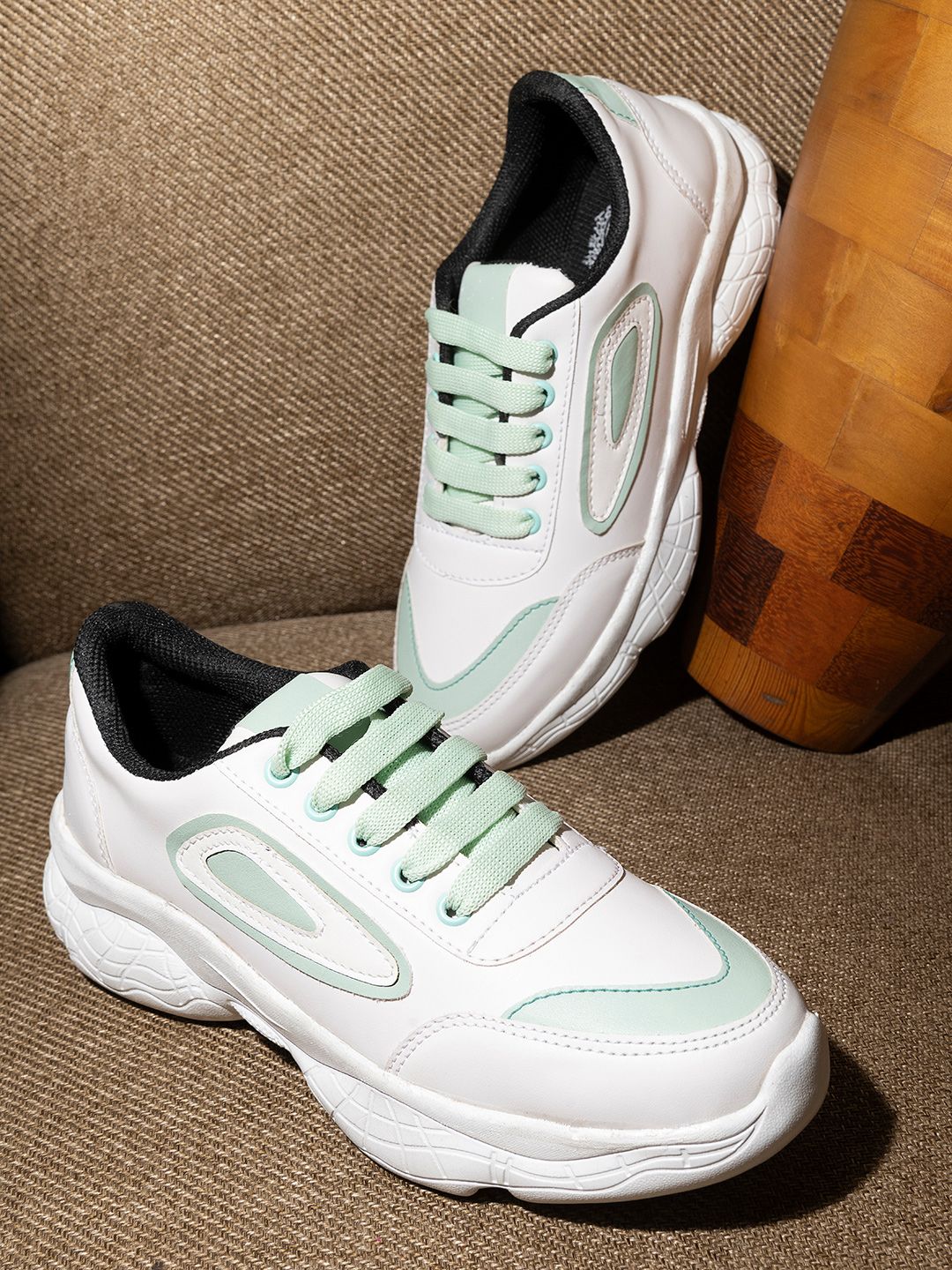 Shoetopia Women White & Green Non-Marking Air Max Technology Walking Shoes Price in India