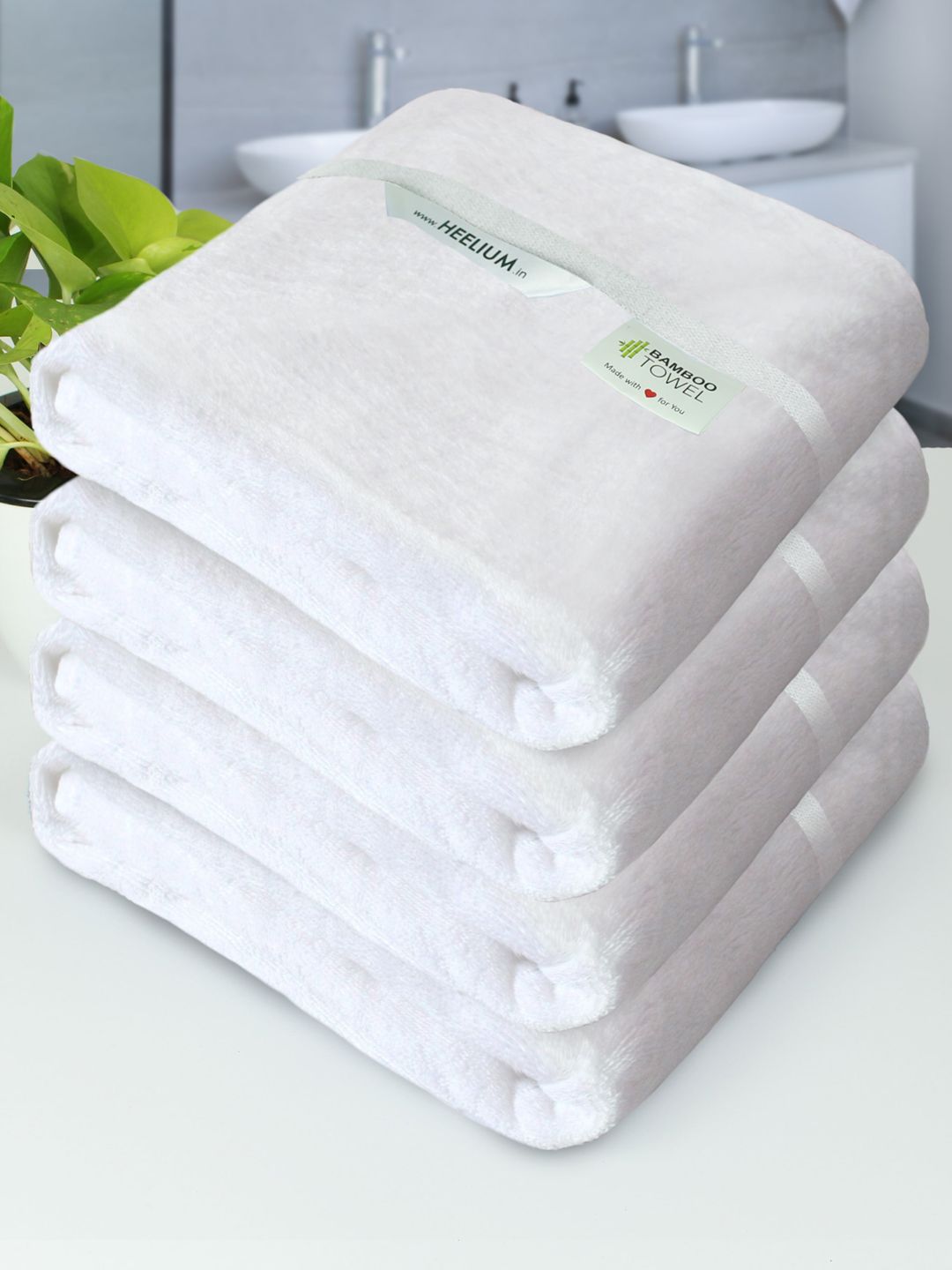Heelium White Pack of 4 400 GSM Bamboo Bath Towel Price in India