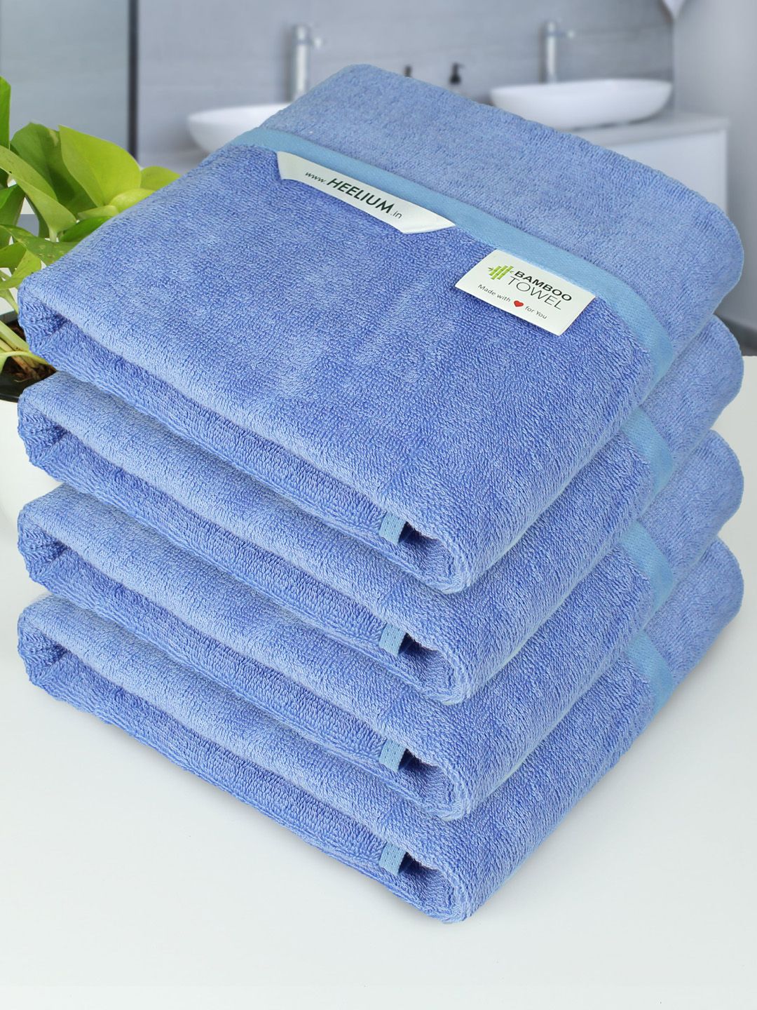 Heelium Blue Pack of 4 Bamboo 400 GSM Bath Towel Price in India