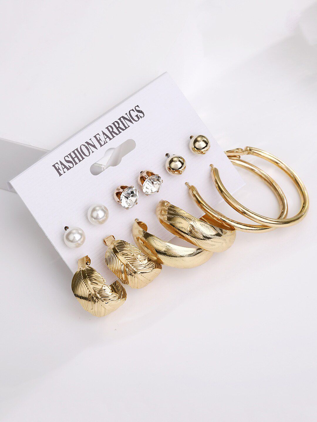 Yellow Chimes Gold-Toned Combo of 6 Crystal Pearl Gold Plated Stud Hoop Earrings Set Price in India