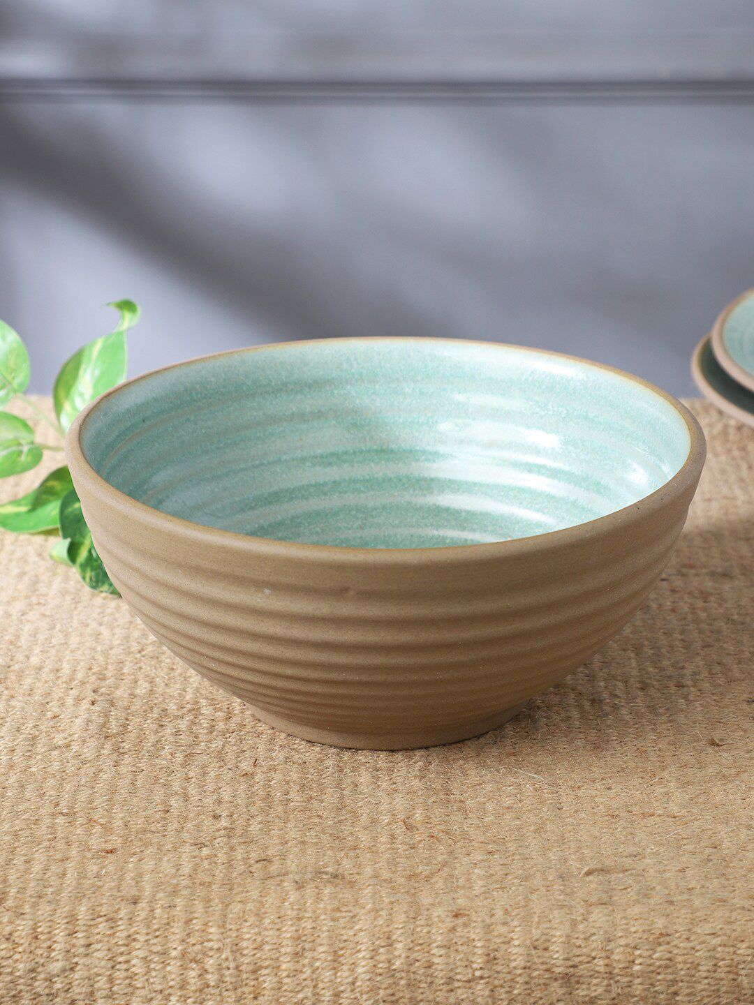 MIAH Decor Green & Brown Textured Stoneware Matte Bowls Price in India