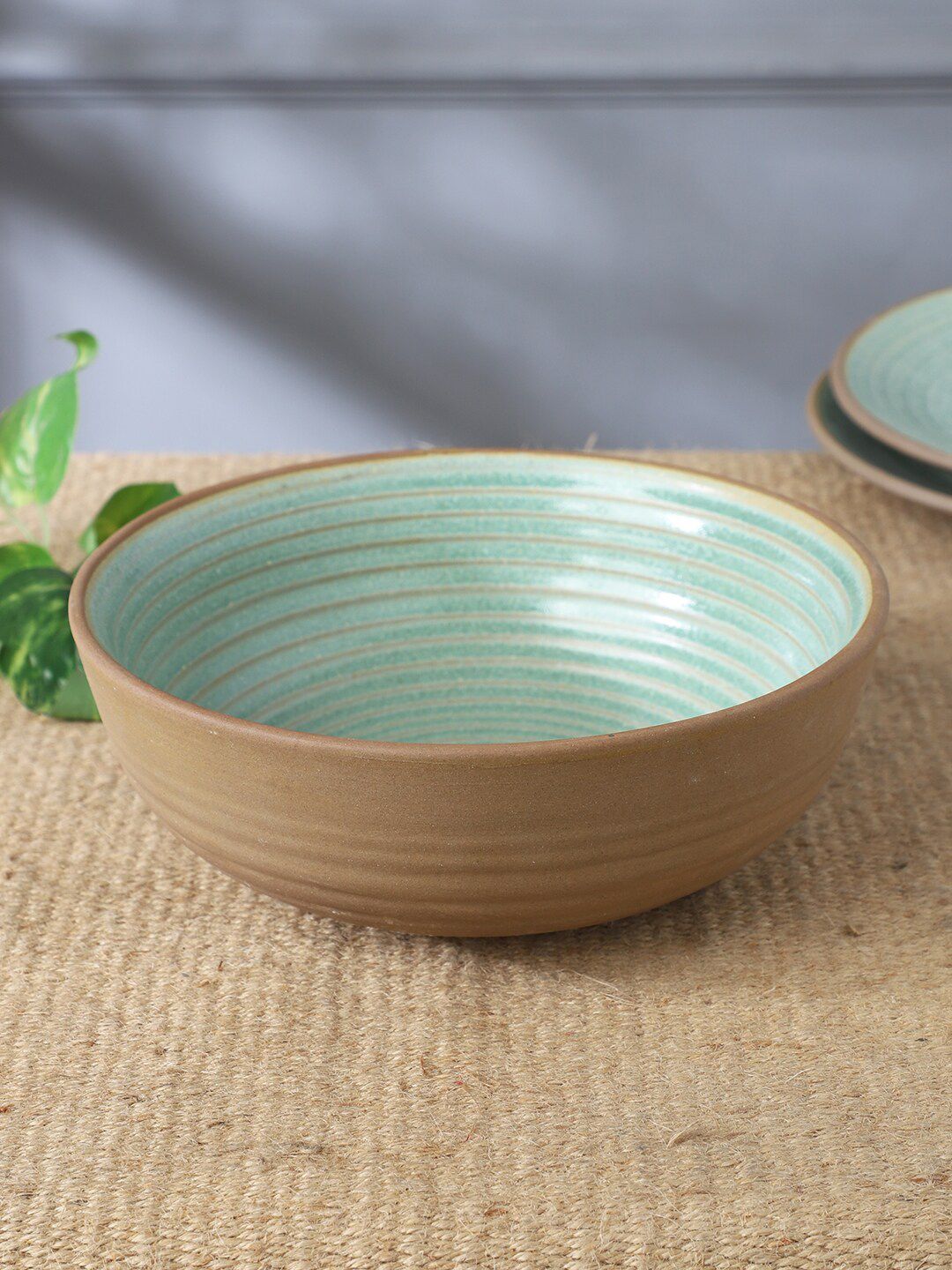 MIAH Decor Green Textured Aaranyan Stoneware Serving Bowl Price in India