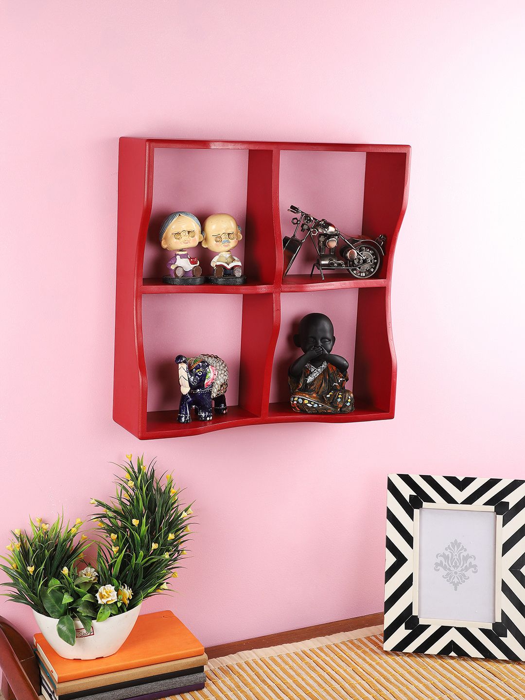 Home Sparkle Red Wall Mounted Sqaure Floating Shelves Price in India