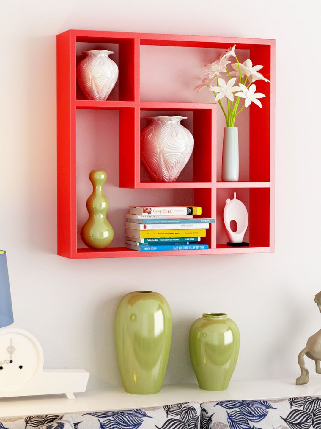 Home Sparkle Red MDF Basic Wall Shelf Price in India