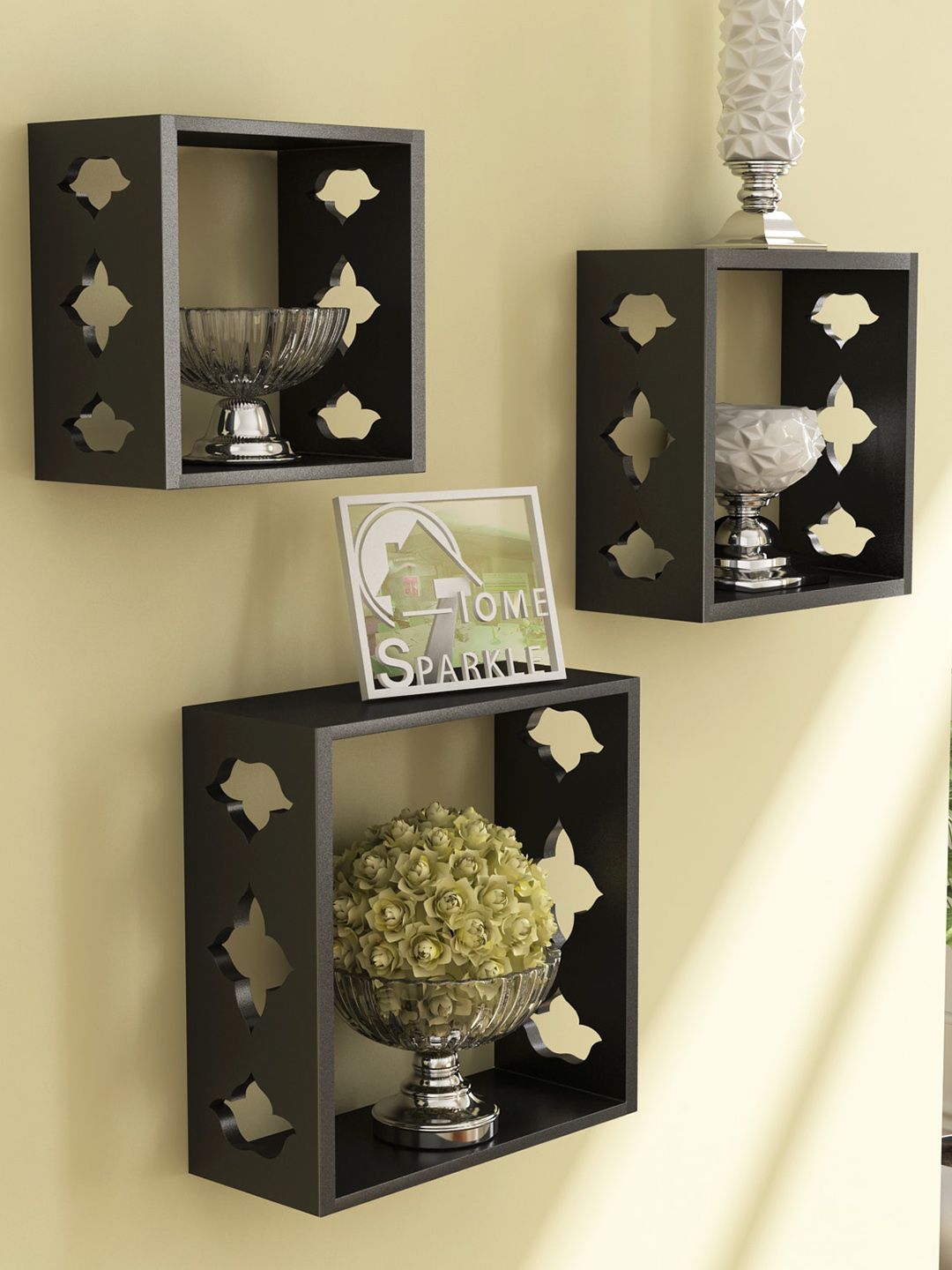 Home Sparkle Black Set Of 3 Wall Mounted Shelves Price in India